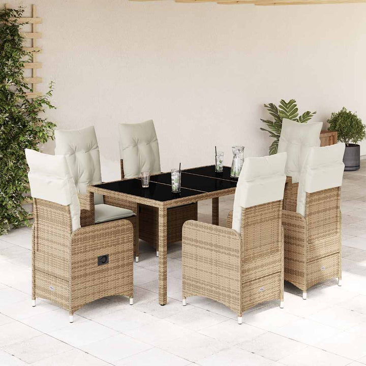 bistrosæt til haven 7 dele med hynder polyrattan beige