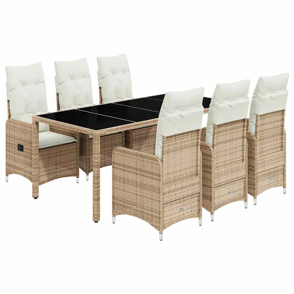 bistrosæt til haven 7 dele med hynder polyrattan beige