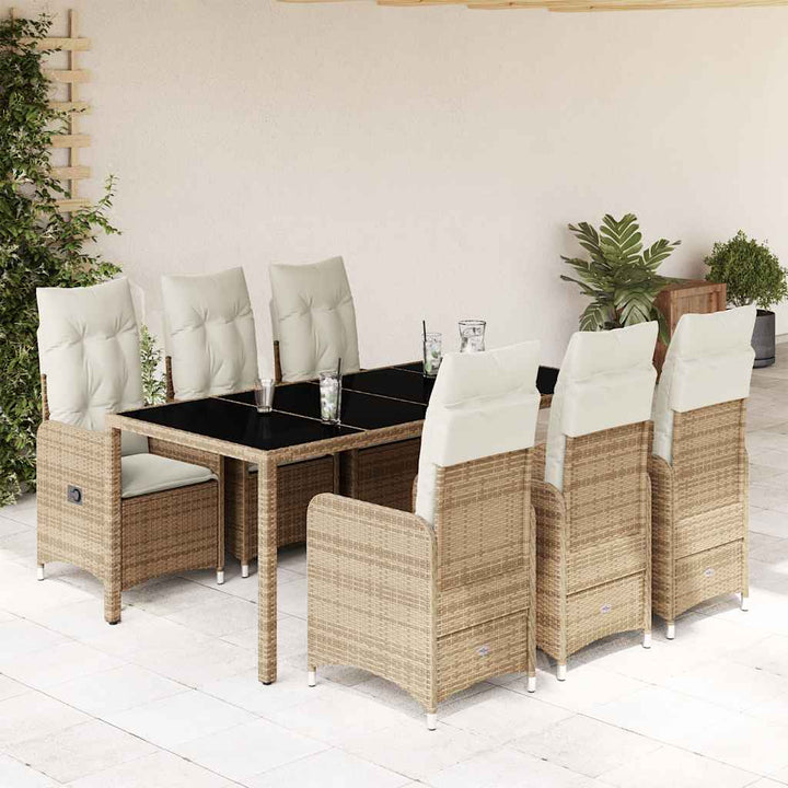 bistrosæt til haven 7 dele med hynder polyrattan beige