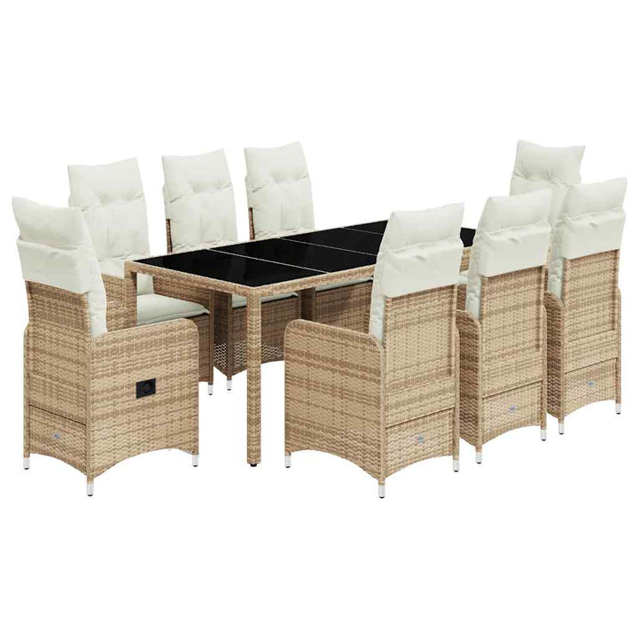 bistrosæt til haven 9 dele med hynder polyrattan beige
