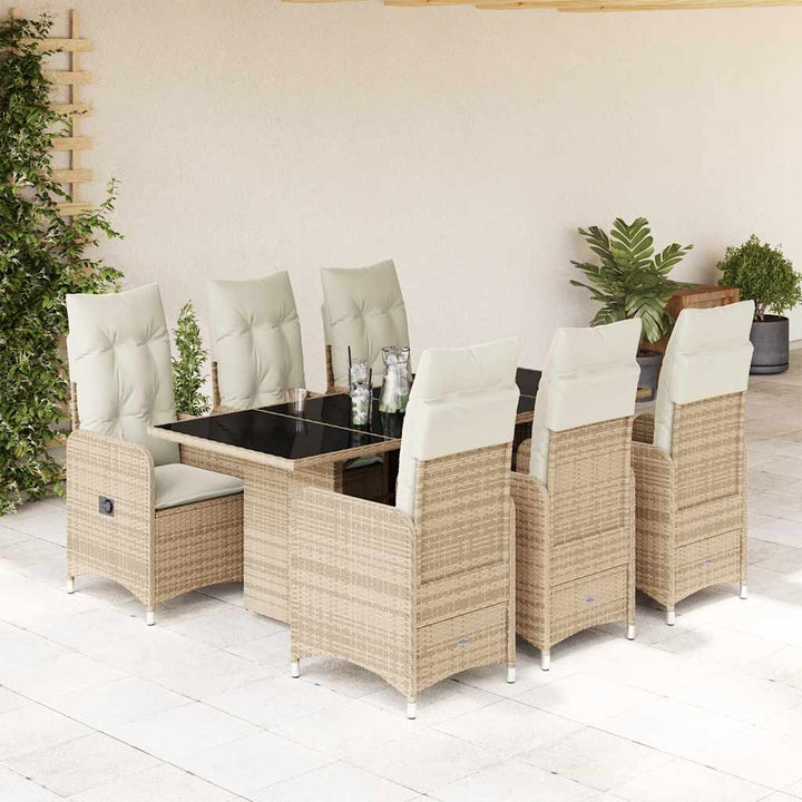 bistrosæt til haven 7 dele med hynder polyrattan beige