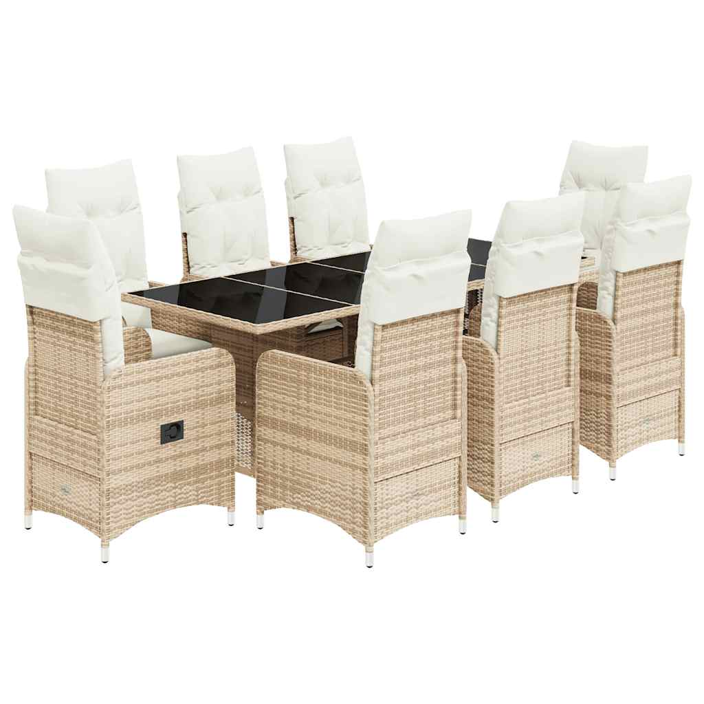 bistrosæt til haven 9 dele med hynder polyrattan beige