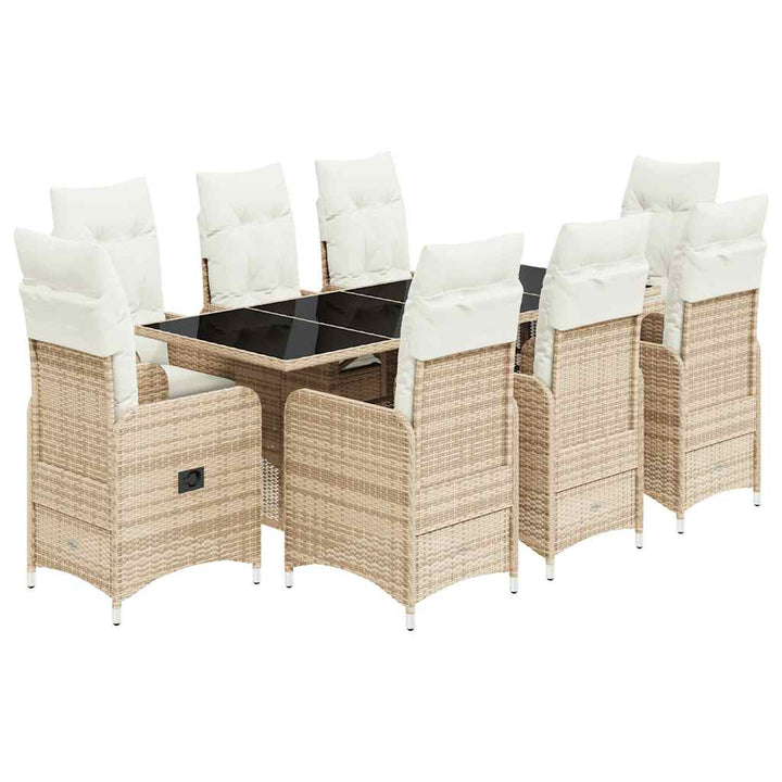 bistrosæt til haven 9 dele med hynder polyrattan beige