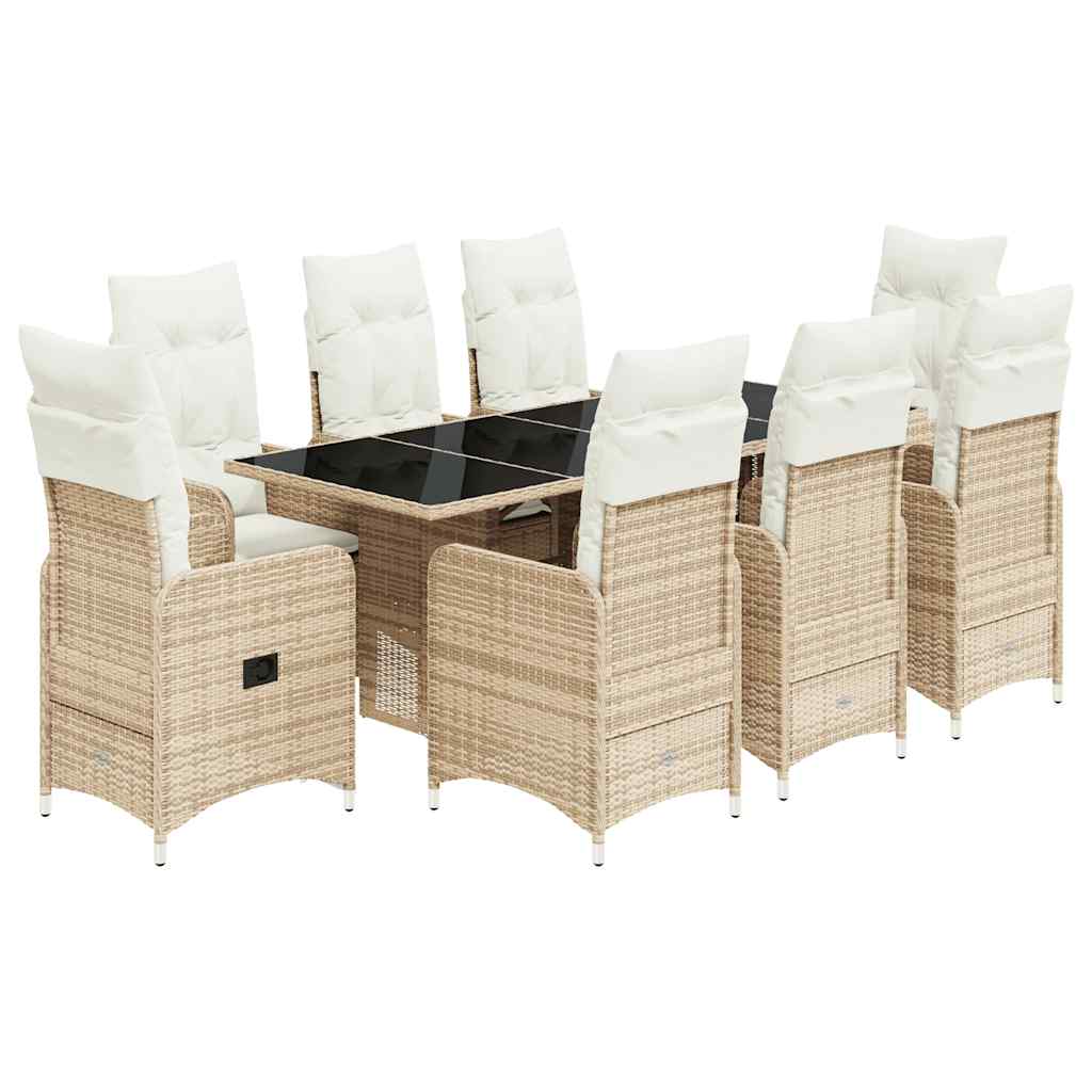 bistrosæt til haven 9 dele med hynder polyrattan beige