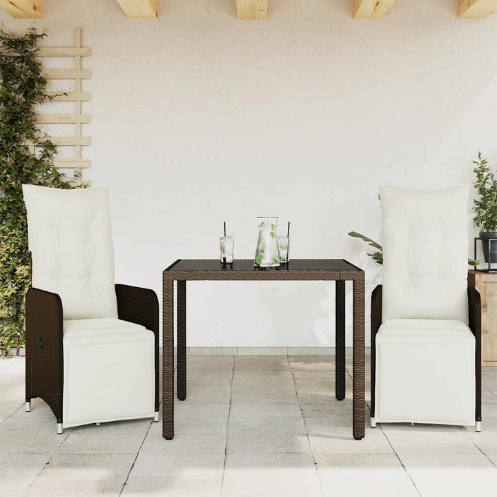 bistrosæt til haven 3 dele med hynder polyrattan brun