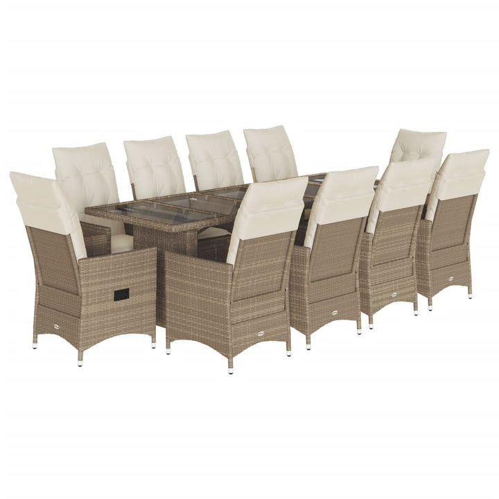 bistrosæt til haven 11 dele med hynder polyrattan beige