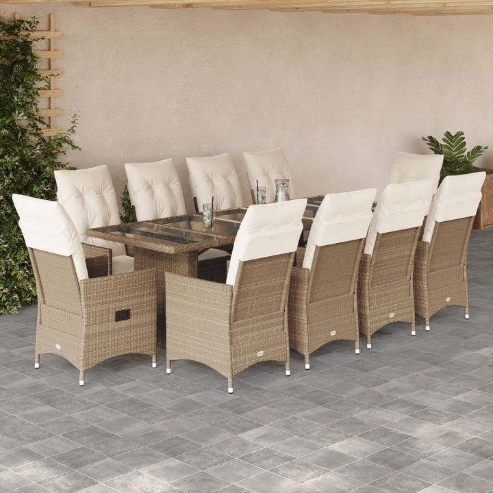 bistrosæt til haven 11 dele med hynder polyrattan beige