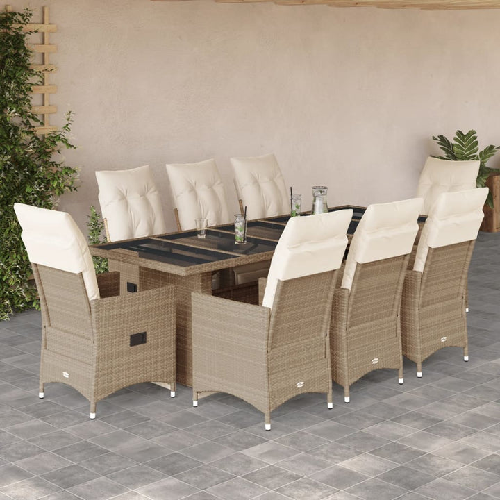 bistrosæt til haven 9 dele med hynder polyrattan beige