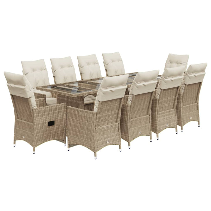 bistrosæt til haven 11 dele med hynder polyrattan beige