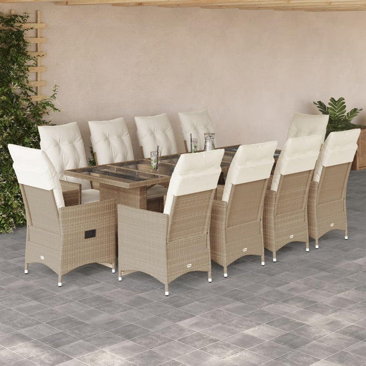 bistrosæt til haven 11 dele med hynder polyrattan beige