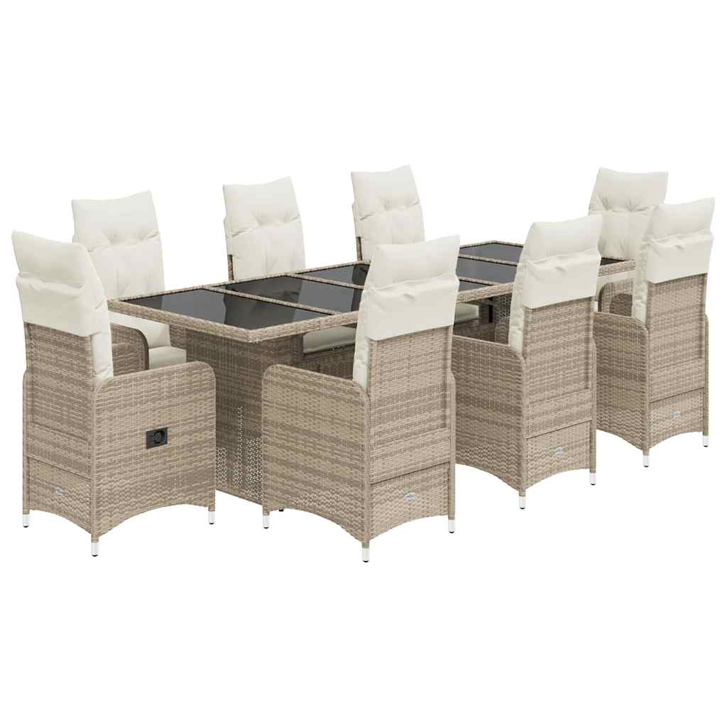 bistrosæt til haven 9 dele med hynder polyrattan beige