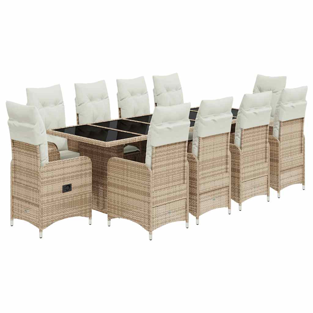 bistrosæt til haven 11 dele med hynder polyrattan beige