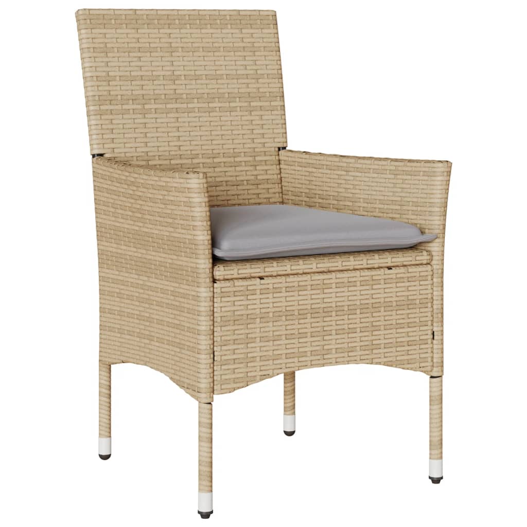 bistrosæt til haven 3 dele med hynder polyrattan og glas beige