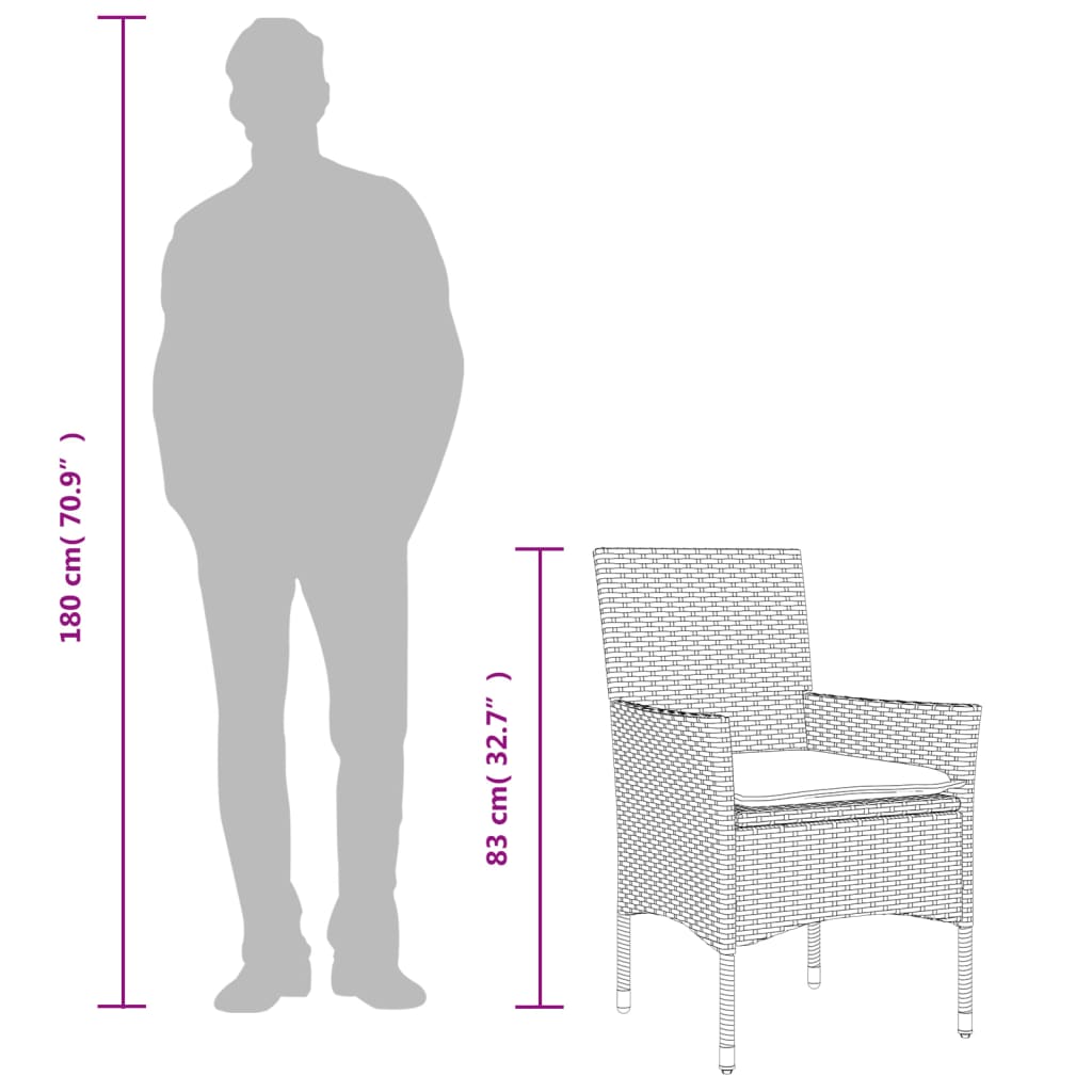 bistrosæt til haven 3 dele med hynder polyrattan og glas beige