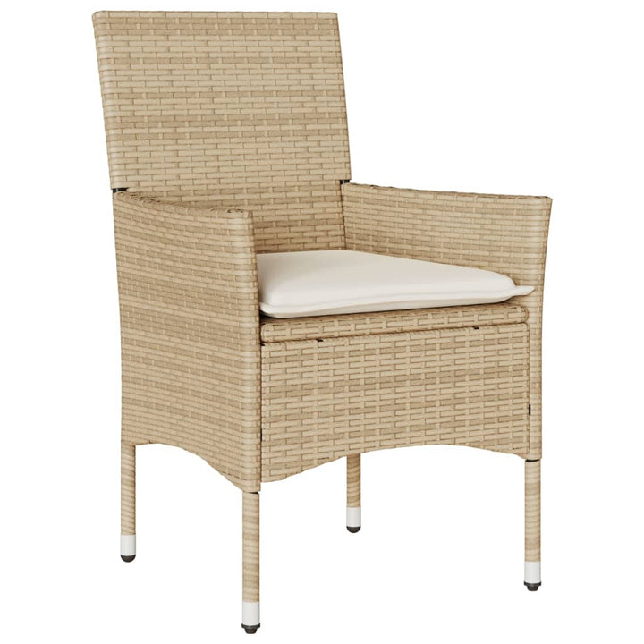 bistrosæt til haven 3 dele med hynder polyrattan og glas beige