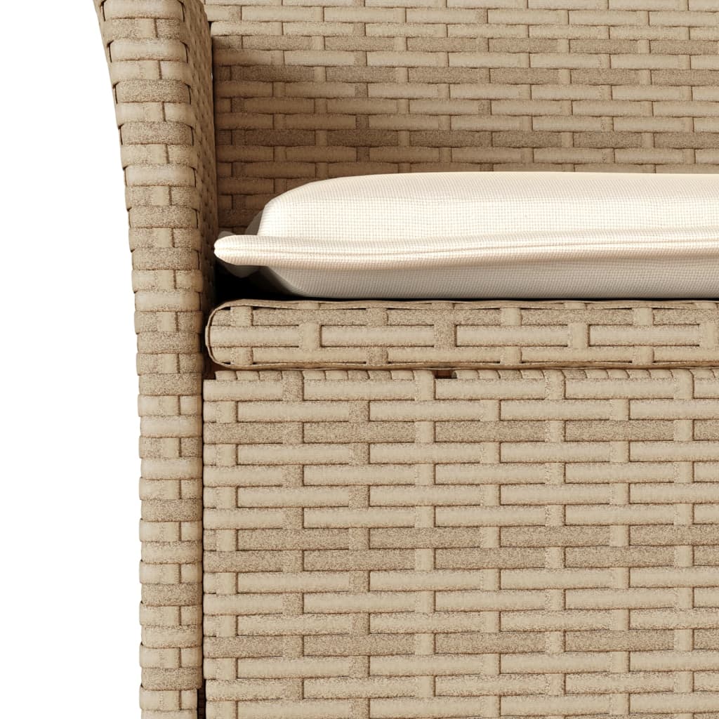bistrosæt til haven 3 dele med hynder polyrattan og glas beige