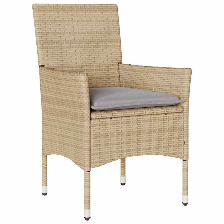bistrosæt til haven 3 dele med hynder polyrattan og glas beige