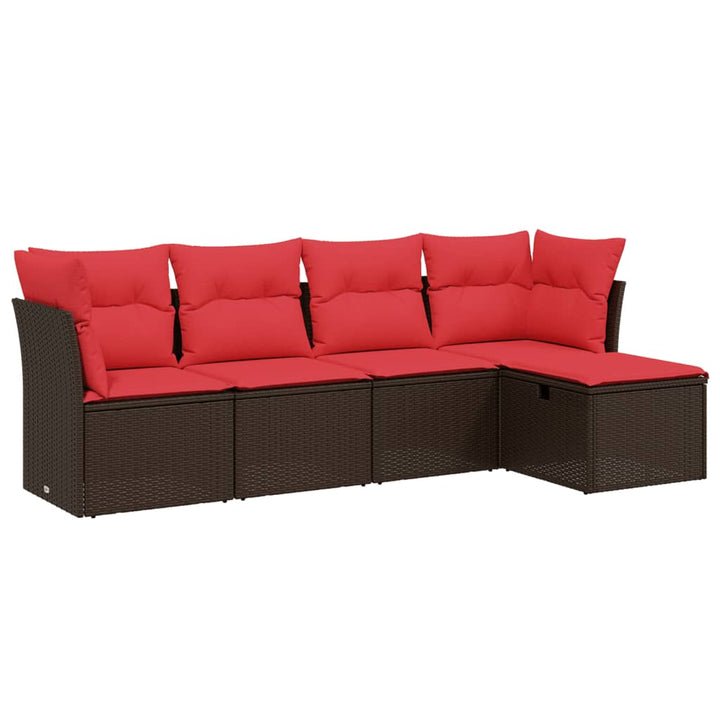 sofasæt til haven 5 dele med hynder polyrattan brun