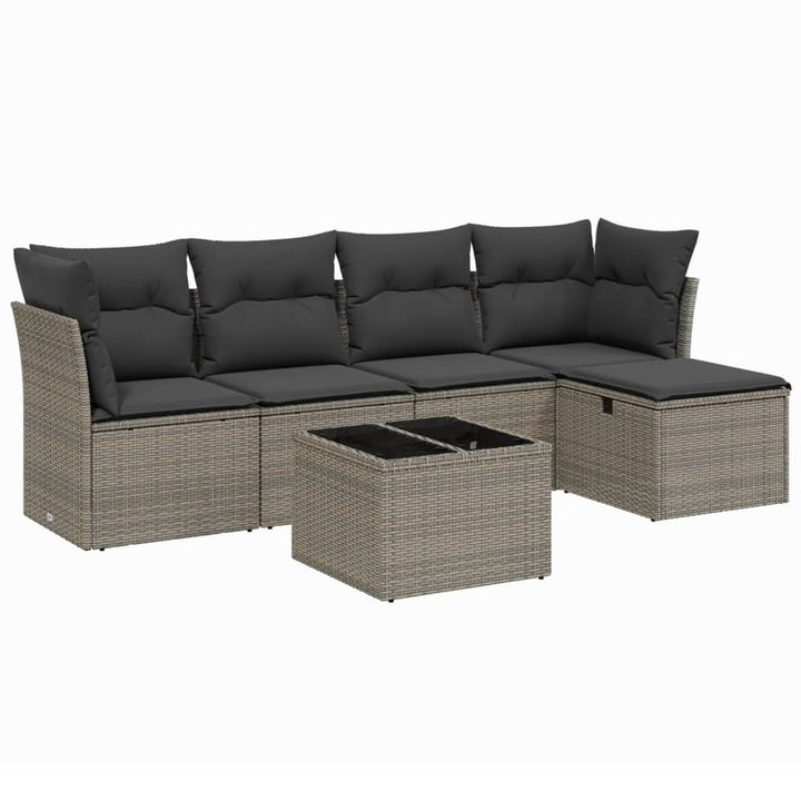 sofasæt til haven 6 dele med hynder polyrattan grå