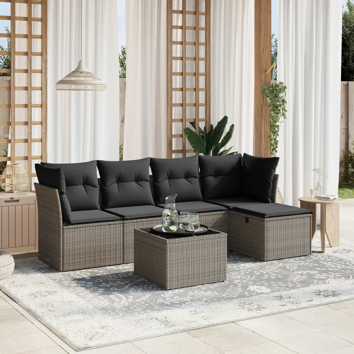 sofasæt til haven 6 dele med hynder polyrattan grå
