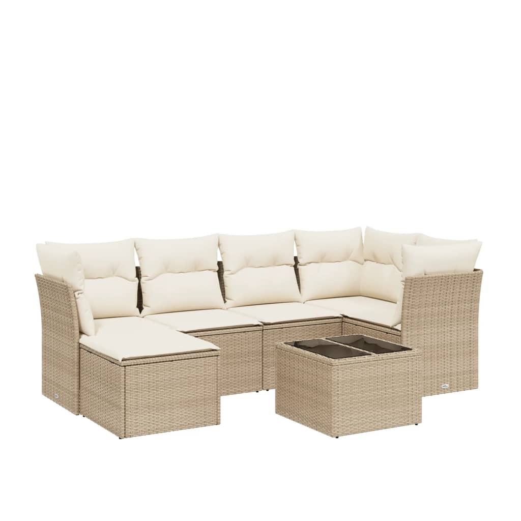 sofasæt til haven 7 dele med hynder polyrattan beige