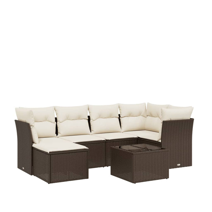 sofasæt til haven 7 dele med hynder polyrattan brun