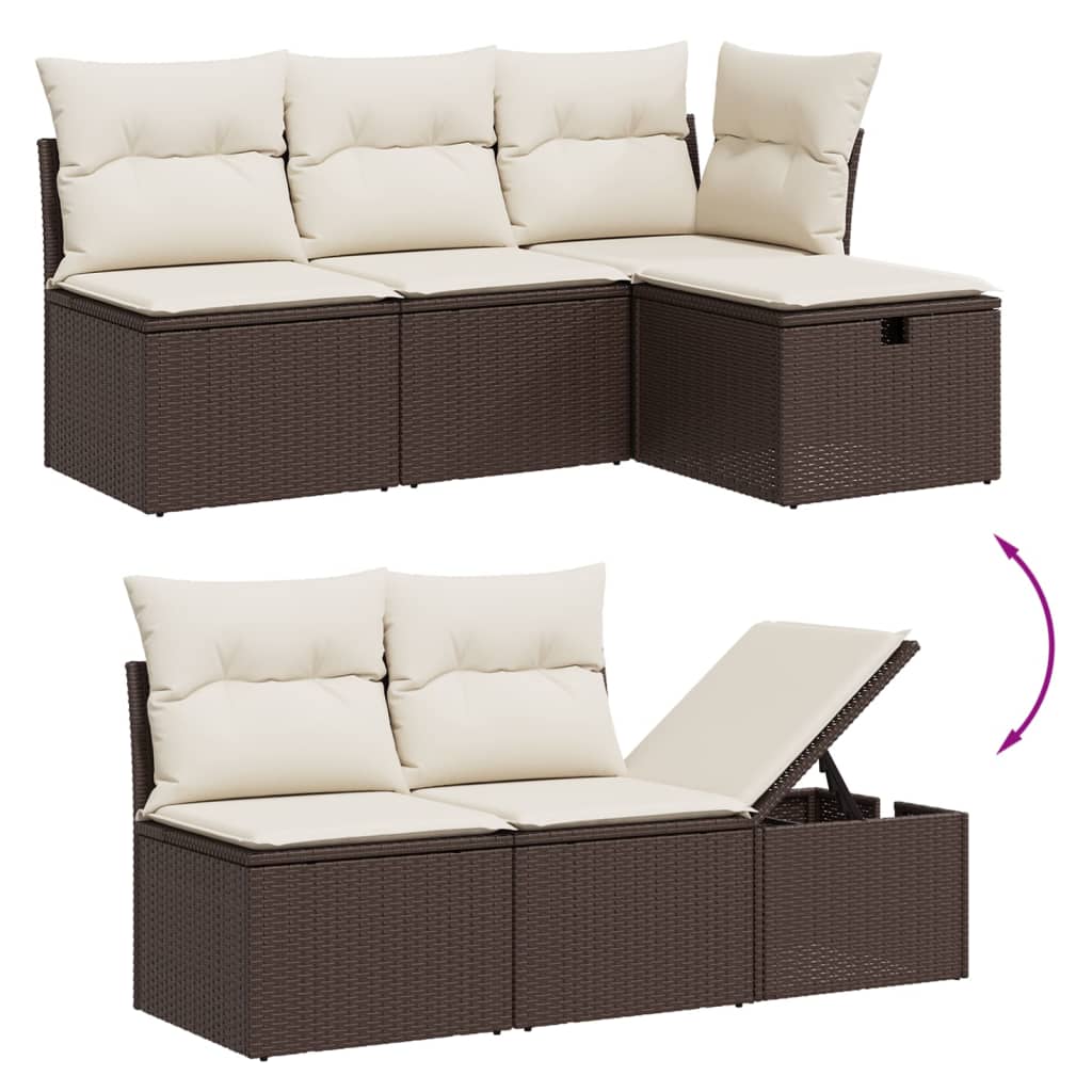 sofasæt til haven 7 dele med hynder polyrattan brun