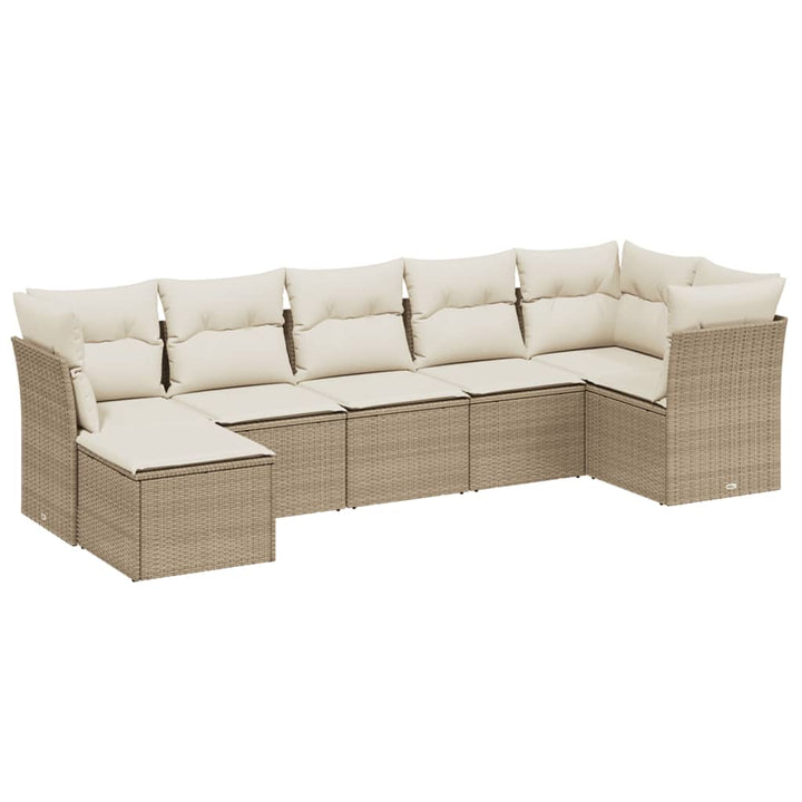 sofasæt til haven 7 dele med hynder polyrattan beige