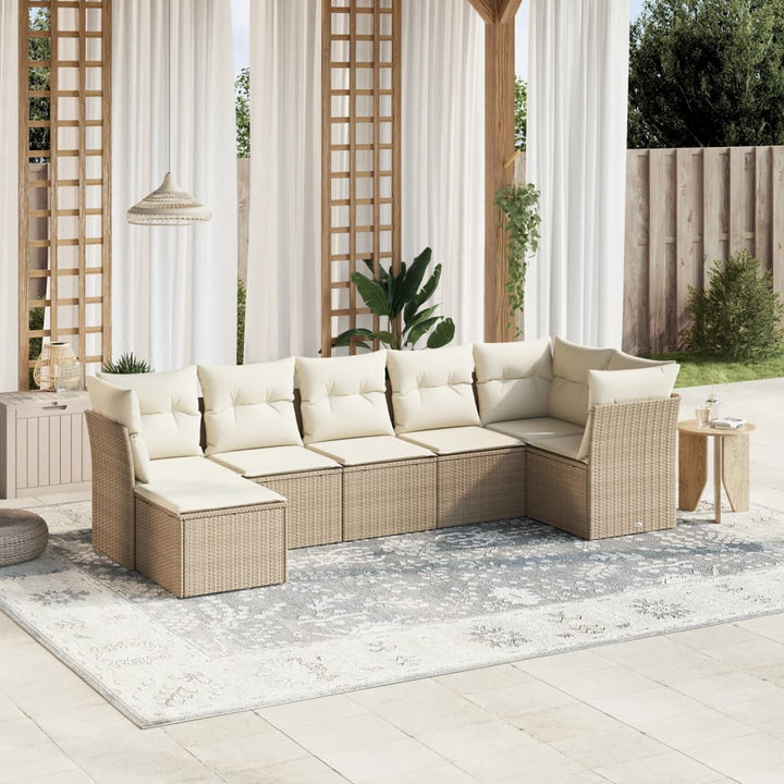 sofasæt til haven 7 dele med hynder polyrattan beige