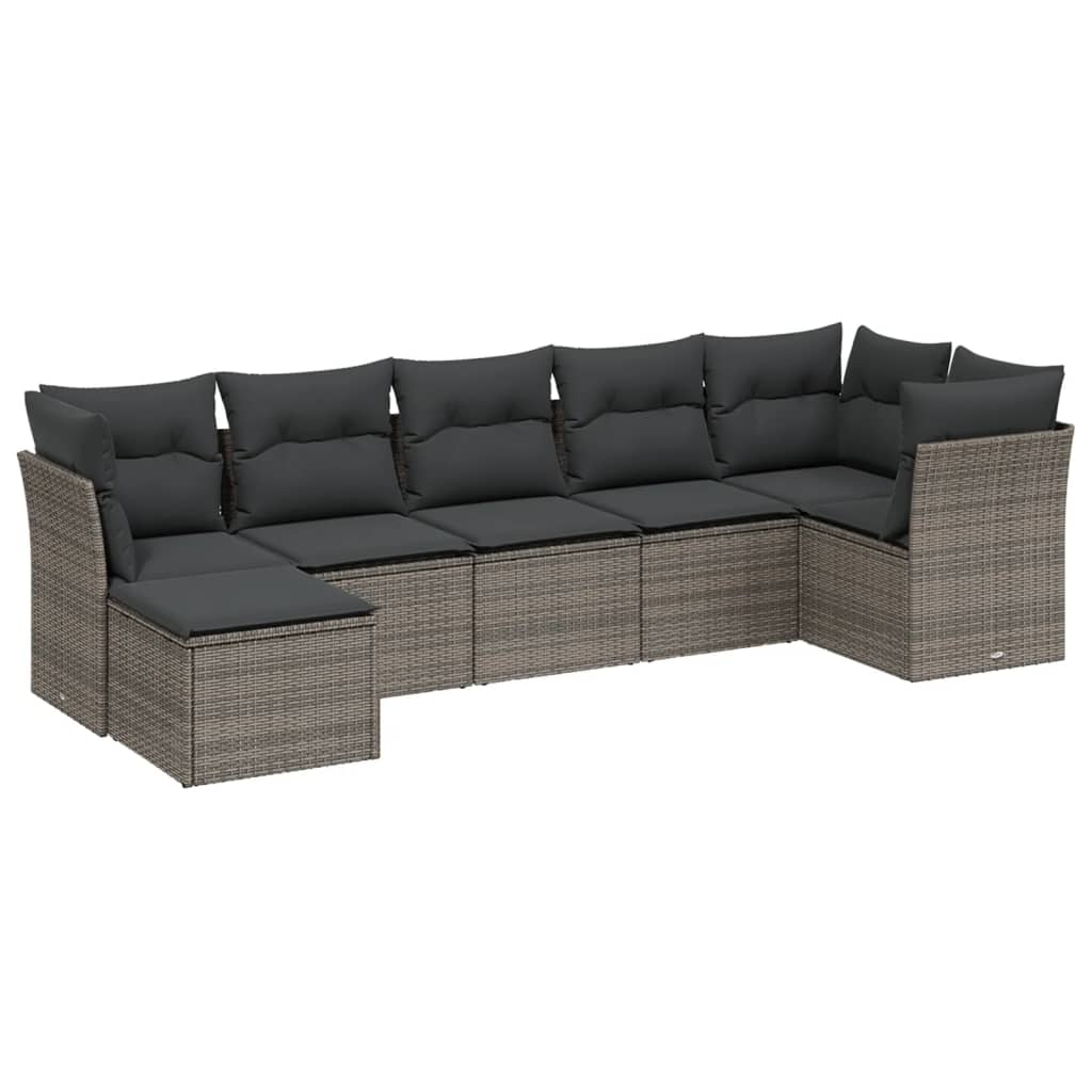 sofasæt til haven 7 dele med hynder polyrattan lysegrå