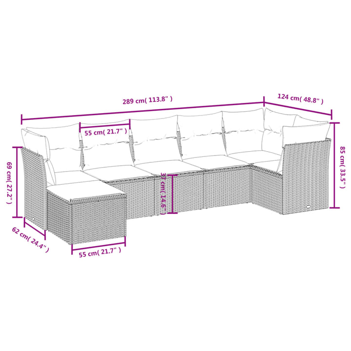 sofasæt til haven 7 dele med hynder polyrattan lysegrå
