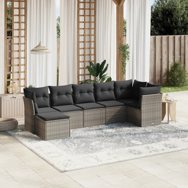 sofasæt til haven 7 dele med hynder polyrattan lysegrå