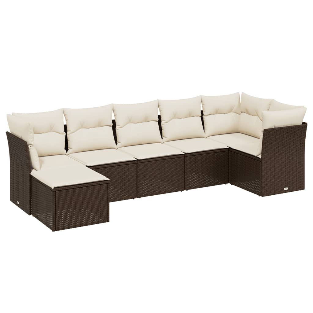 sofasæt til haven 7 dele med hynder polyrattan brun