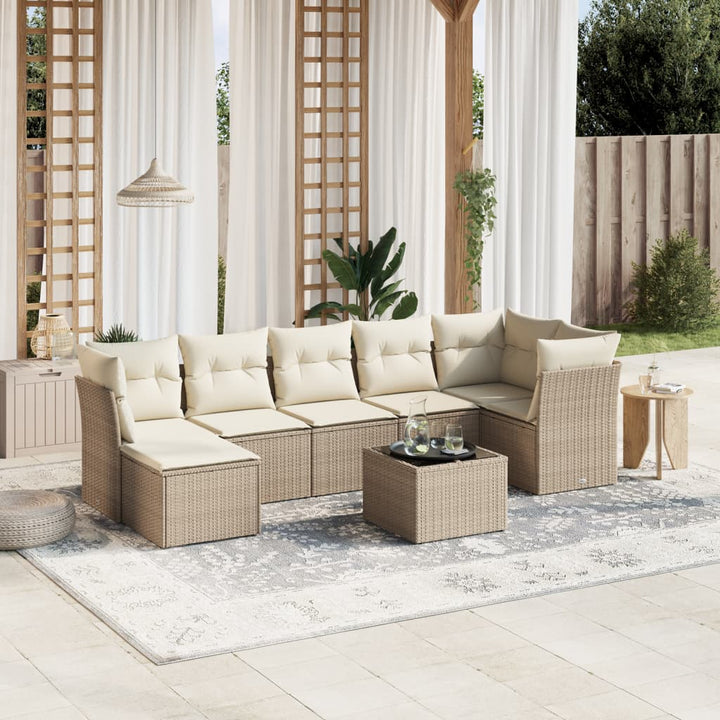 sofasæt til haven 8 dele med hynder polyrattan beige