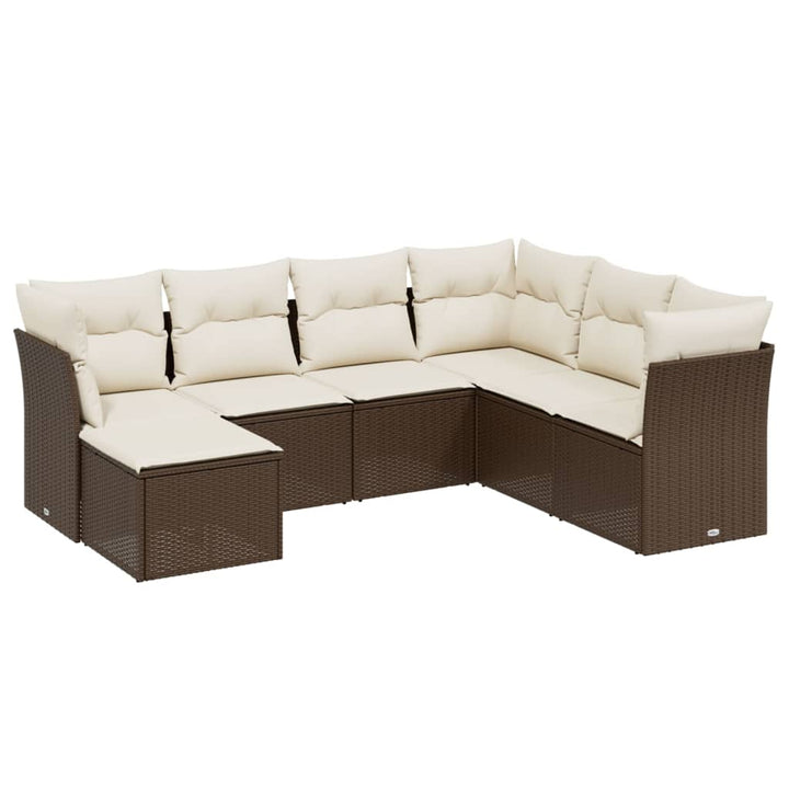 sofasæt til haven 7 dele med hynder polyrattan brun