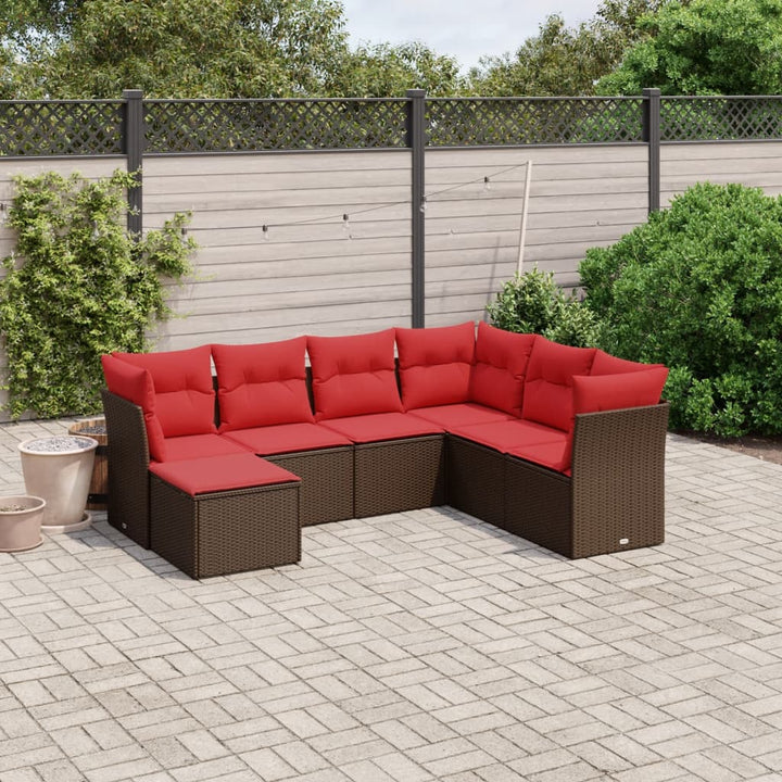 sofasæt til haven 7 dele med hynder polyrattan brun
