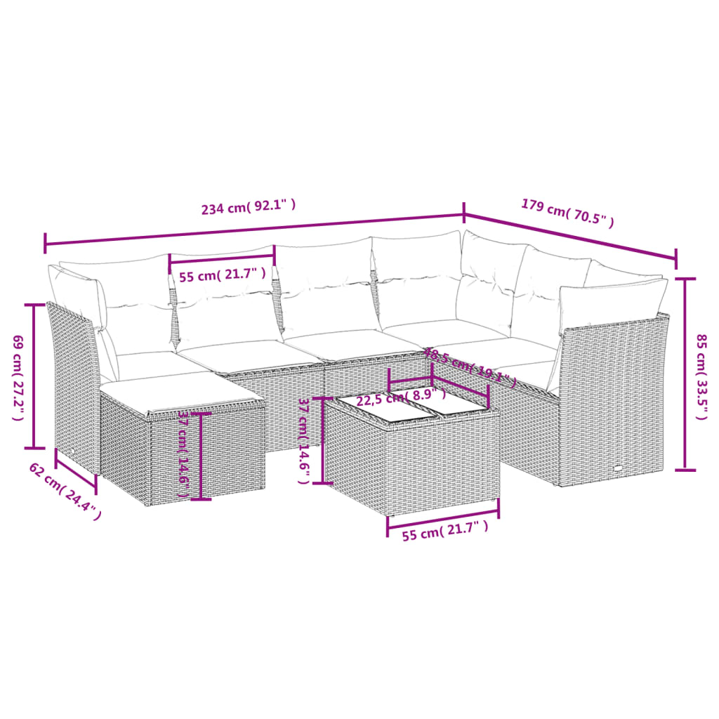 sofasæt til haven 8 dele med hynder polyrattan beige