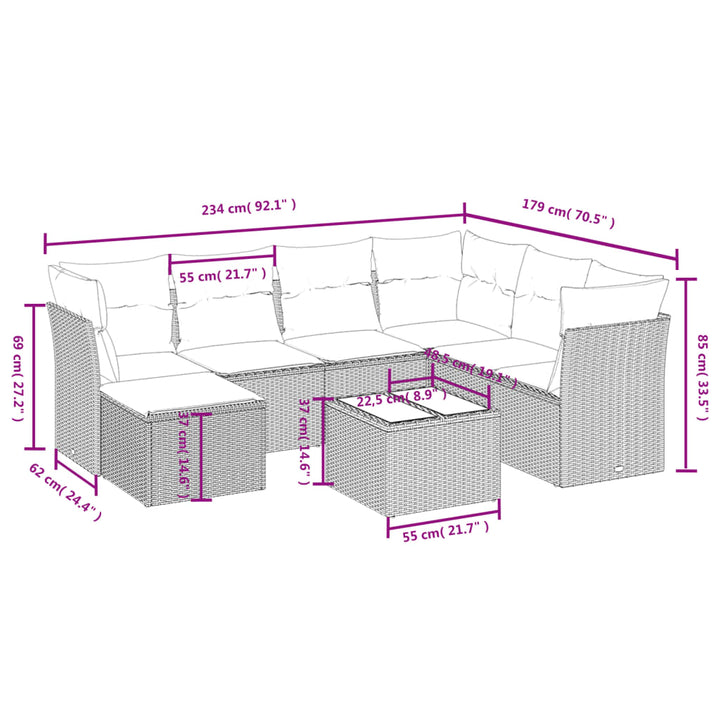 sofasæt til haven 8 dele med hynder polyrattan beige