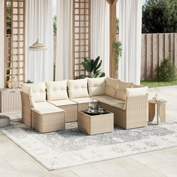 sofasæt til haven 8 dele med hynder polyrattan beige