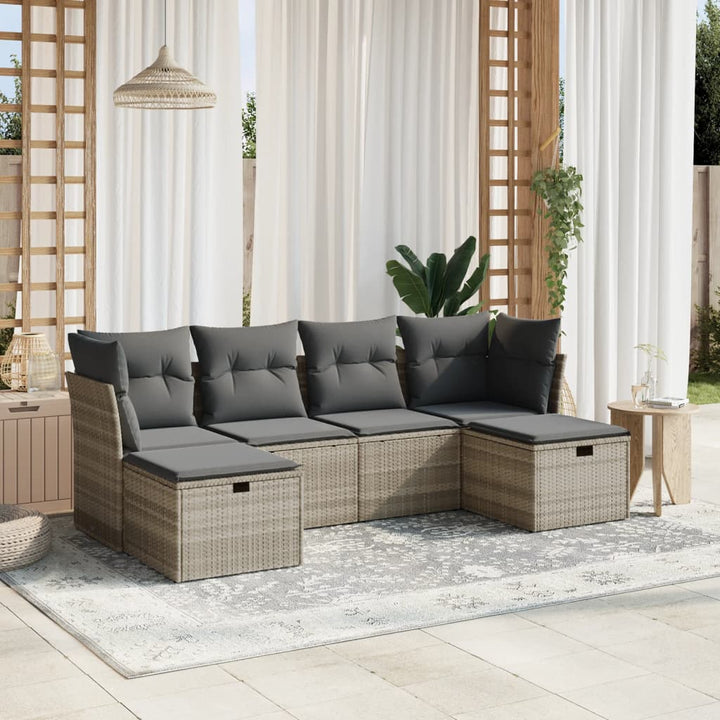 sofasæt til haven 6 dele med hynder polyrattan lysegrå