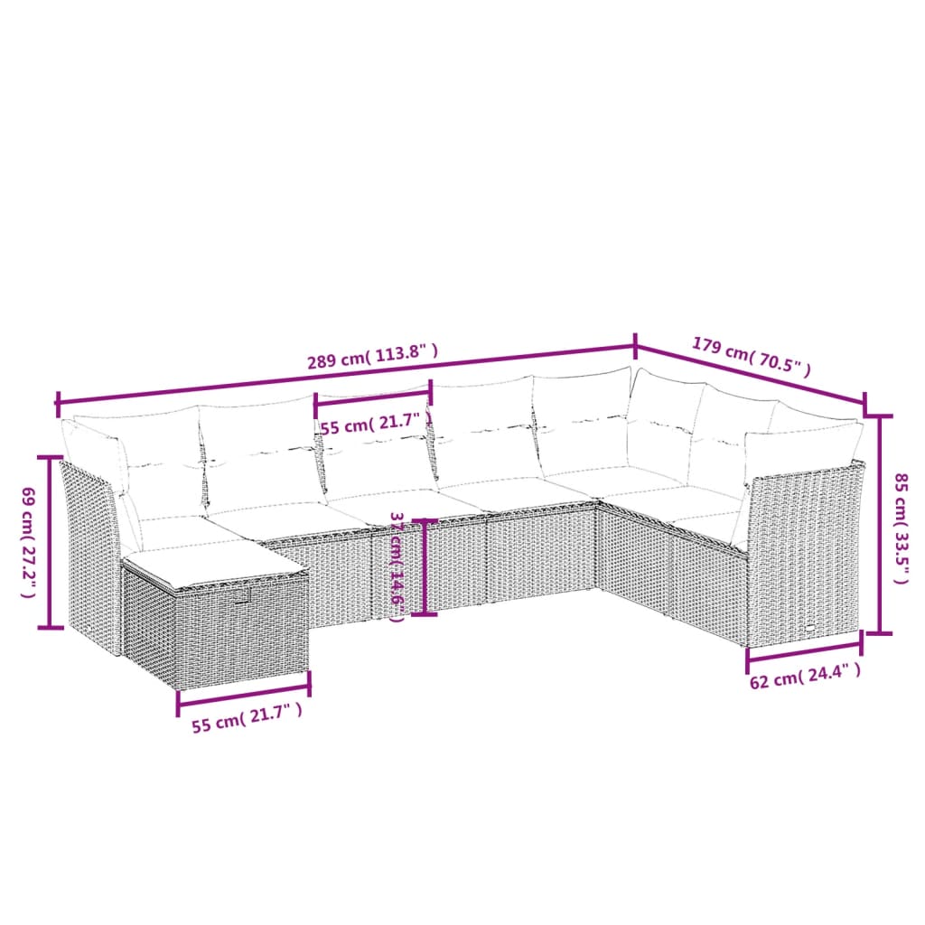 sofasæt til haven 8 dele med hynder polyrattan beige