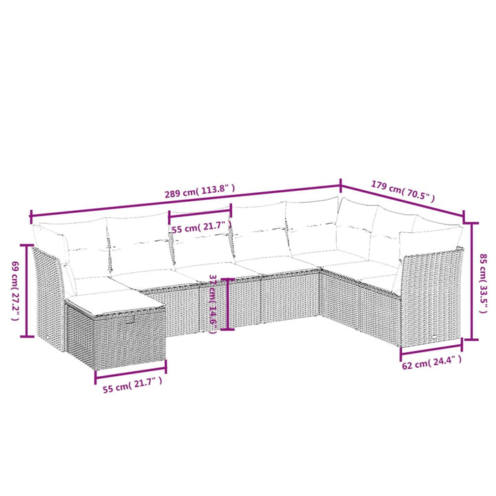 sofasæt til haven 8 dele med hynder polyrattan beige