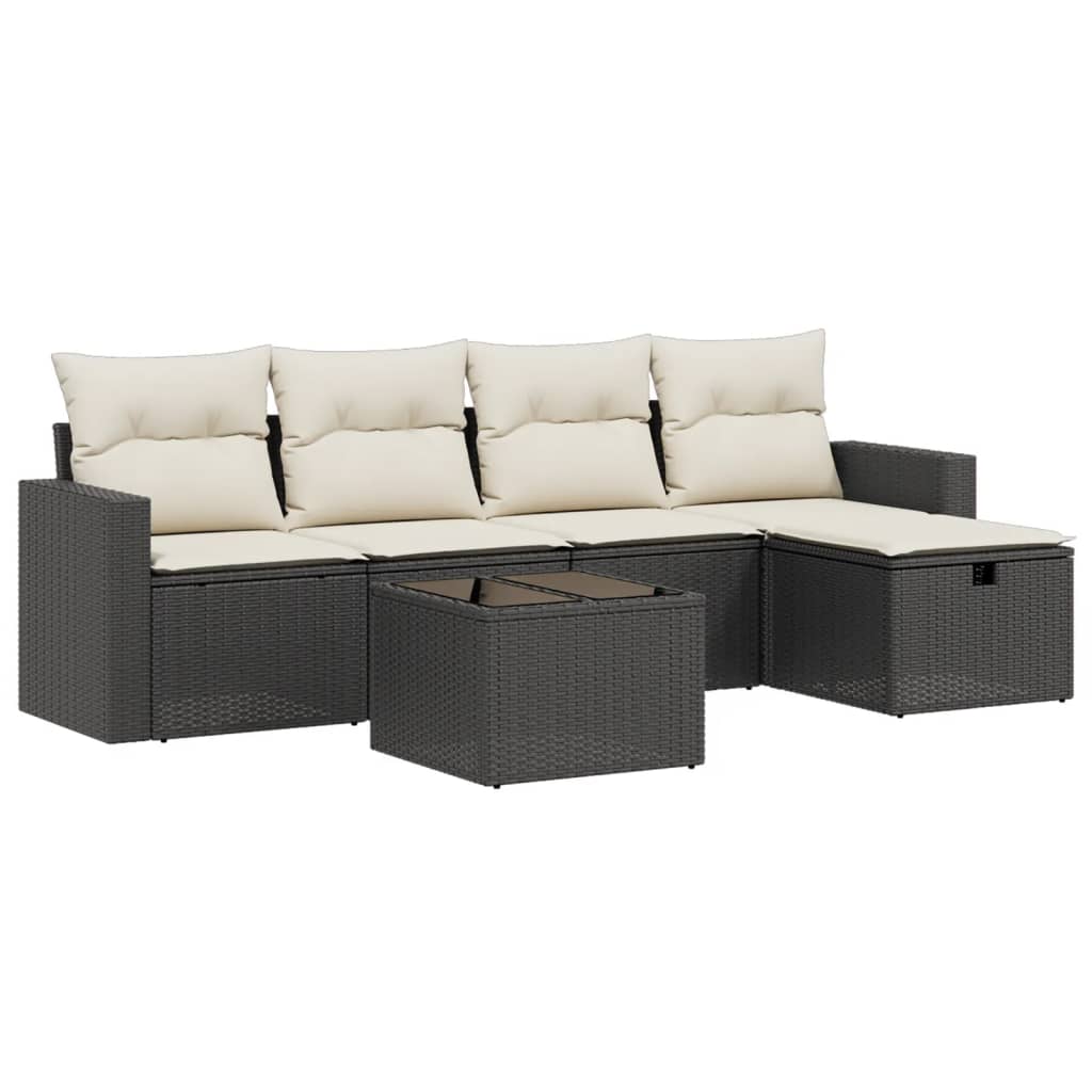 sofasæt til haven 6 dele med hynder polyrattan sort