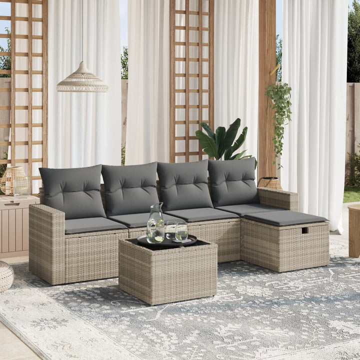 sofasæt til haven 6 dele med hynder polyrattan lysegrå