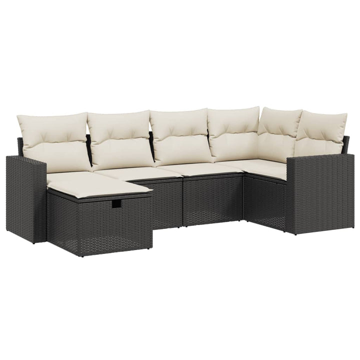 sofasæt til haven 6 dele med hynder polyrattan sort
