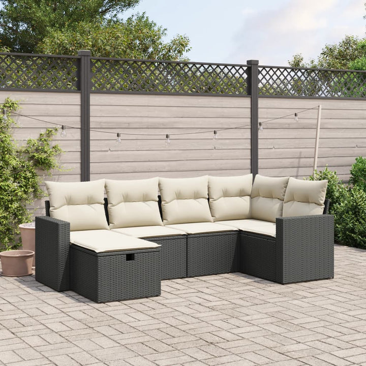 sofasæt til haven 6 dele med hynder polyrattan sort