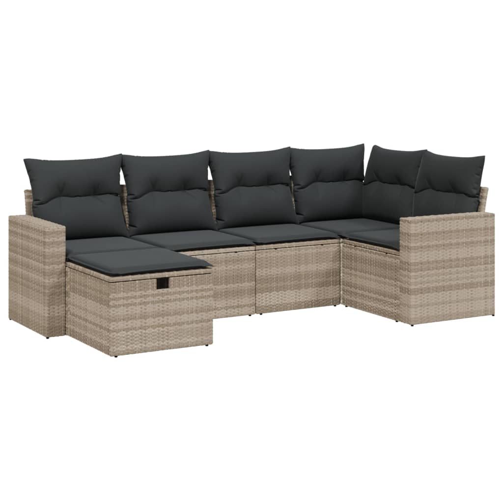 sofasæt til haven 6 dele med hynder polyrattan lysegrå