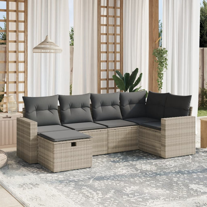 sofasæt til haven 6 dele med hynder polyrattan lysegrå