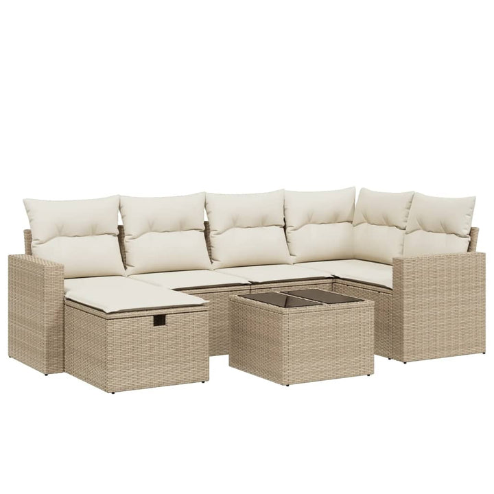 sofasæt til haven 7 dele med hynder polyrattan beige