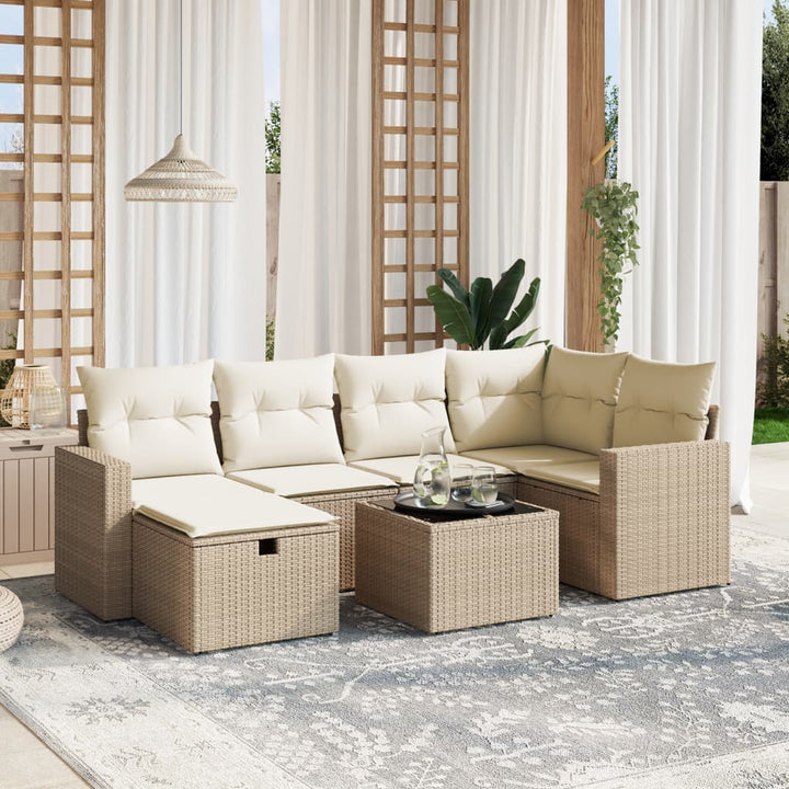 sofasæt til haven 7 dele med hynder polyrattan beige